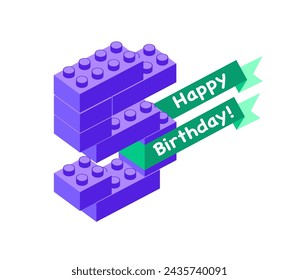 Tarjeta de felicitación vectorial. Feliz cumpleaños. Signo de cinco (5) años de aniversario. Número de bloques de construcción