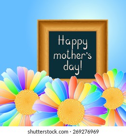 Vector congratulation on Mother's Day with rainbow daisies.