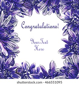 Vector Congratulations Card With Chrysanthemum Violet Flowers