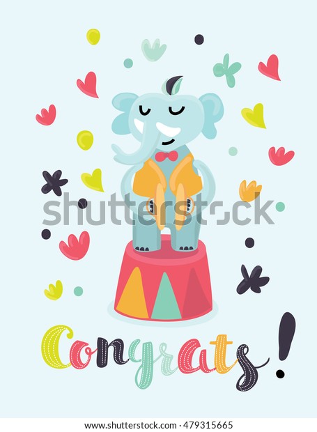Vector Congratulations Card Circus Musician Elephant Stock
