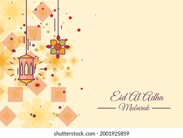 Vektor gratuliert Eid al-Adha mit dekorativen Lichtern, sowie islamischen Mustern. Eid al-Adha Feierlichkeiten Design. Vektorgrafik. kann für Banner, Hintergründe und Wallpaper verwendet werden.