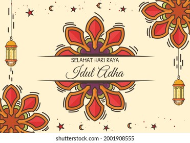 Vector congratulations on Eid al-Adha in Indonesian, equipped with Islamic and geometric patterns. vector illustration. Can be used for banners, backgrounds, and greeting cards. Muslim community .