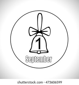 Vector. Congratulations on first September. Image of autumn leaf with a school bell, first day of autumn, back to school, seasons illustration