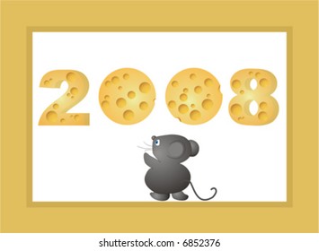 Vector congratulatory new-year postal on 2008 year of mouse