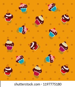 Vector congratulatory pattern with cakes on the yellow background.  Wrapping paper.