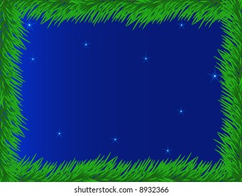 Vector. A conifer under a starry sky.