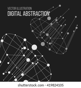 Vector connect circle lines illustration. Outline tech background. Business network abstract concept. Technology and digital backdrop with mesh. Stripes, dots and point design.