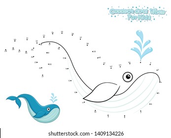 Vector Connect The Dots and Draw Cute Cartoon Whale. Educational Game for Kids. Vector Illustration With Cartoon Style Funny Sea Animal