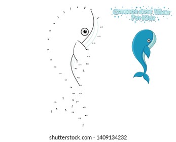 Vector Connect The Dots and Draw Cute Cartoon Whale. Educational Game for Kids. Vector Illustration With Cartoon Style Funny Sea Animal