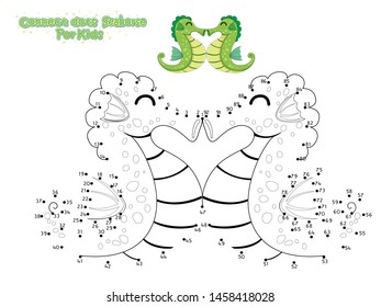 Vector Connect The Dots and Draw Cute Cartoon Seahorse. Educational Game for Kids. Vector Illustration With Cartoon Style Funny Sea Animal