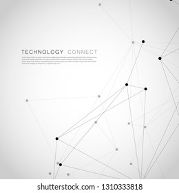 Vector connected lines and dots. Science and technology and network background.