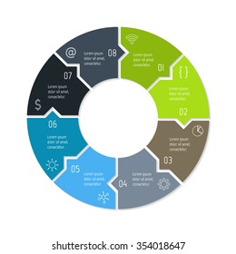 Vector connected puzzle infographic diagram. Circular chart with 8 options. Paper progress steps for tutorial. Business concept sequence banner. EPS10 workflow layout with eight parts.