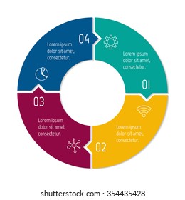 Vector connected puzzle infographic diagram. Circular chart with 4 options. Paper progress steps for tutorial. Business concept sequence banner. EPS10 workflow layout with four parts.