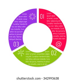 Vector connected round infographic diagram. Circular chart with 3 options. Paper progress steps for tutorial with three parts. Business concept sequence banner. EPS10 work flow layout.
