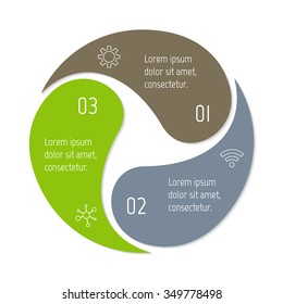 Vector connected spiral infographic diagram. Circular chart with 3 options. Paper progress steps for tutorial. Business concept sequence banner. EPS10 workflow layout.
