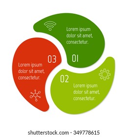 Vector connected spiral infographic diagram. Circular chart with 3 options. Paper progress steps for tutorial. Business concept sequence banner. EPS10 workflow layout.