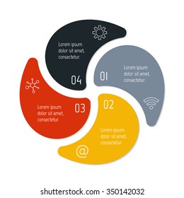 Vector connected spiral infographic diagram. Circular chart with 4 options. Paper progress steps for tutorial. Business concept sequence banner. EPS10 workflow layout.