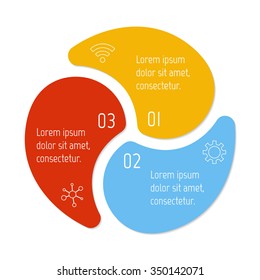 Vector connected spiral infographic diagram. Circular chart with 3 options. Paper progress steps for tutorial. Business concept sequence banner. EPS10 workflow layout.