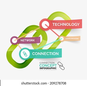 infografía de concepto de conexión de vectores con palabras clave en pegatinas conectadas entre sí