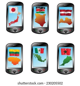 vector connection with  Japan, Kenya, Latvia, Lithuania, Mexico