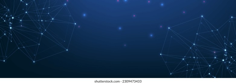 Vector connections of lines and dots. Technology banner template. Graphic abstract background communication. Minimal array with compounds lines and dots. Digital data visualization.