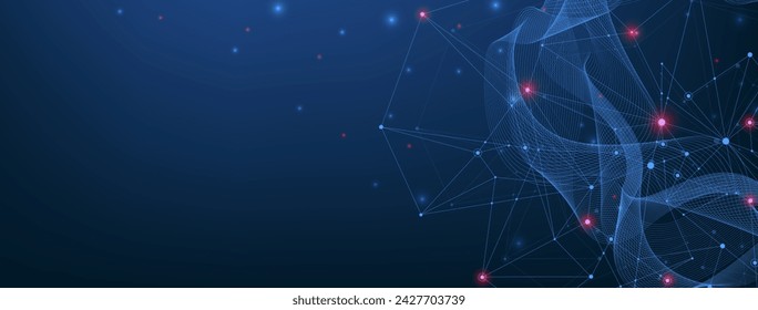 Vektorverbindungen von Linien und Punkten. Technologie-Banner-Vorlage. Grafik abstrakte Hintergrundkommunikation. Minimale Anordnung mit Verbindungslinien und Punkten. Digitale Datenvisualisierung.