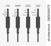 Vector connector icon. Standard plugs for headphone, headset and microphone. General socket adapter view CTIA and OMTP. 