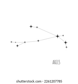 Vector Constellation Aries on  white background. Doodle, sketch, drawn style, set of linear icons of all 88 constellations.