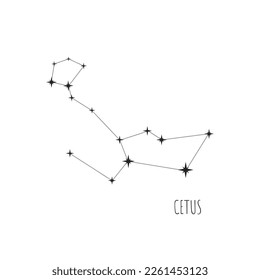 Vector Constellation Cetus on  white background. Doodle, sketch, drawn style, set of linear icons of all 88 constellations.