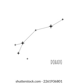 Vector Constellation Dorado on  white background. Doodle, sketch, drawn style, set of linear icons of all 88 constellations.