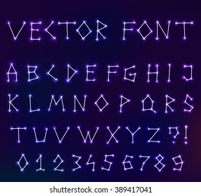 Vector constellation font in space. Set of letters. Stock illustration of alphabet for design