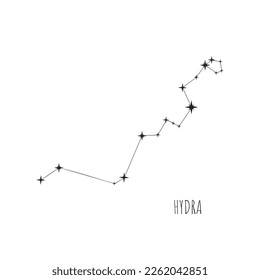 Vector Constellation Hydra on  white background. Doodle, sketch, drawn style, set of linear icons of all 88 constellations.