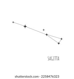 Vector Constellation Sagitta on white background. Doodle, sketch, drawn style, set of linear icons of all 88 constellations.