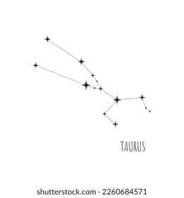 Vector Constellation Taurus on white background. Doodle, sketch, drawn style, set of linear icons of all 88 constellations. Zodiac sign