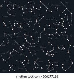 Vector constellations seamless pattern. Seamless constellations sky