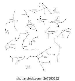 Constelações vetoriais, estrelas, andromeda, lacerta, cygnus, lyra, hércules, draco, bootes, menor, major, lince, auriga, camelopardalis, perseus, triangulum, cassiopeia, cepheus