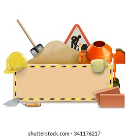 Vector Construction Board with Concrete Mixer
