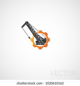 Vector Construction boom crane in gear logo.