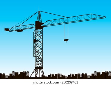vector construction crane silhouette industry illustration architecture