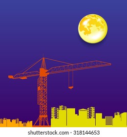 vector construction crane silhouette industry illustration architecture