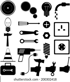 vector construction and electric icons set