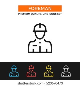 Vector construction foreman icon. Supervisor, builder. Premium quality graphic design. Signs, outline symbols collection, simple thin line icons set for websites, web design, mobile app, infographics