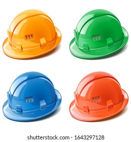 Kit de cascos de construcción de vectores aislados en fondo blanco