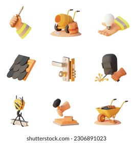 Vector construction and home renovation icons set. House building, repair and home improvement icons