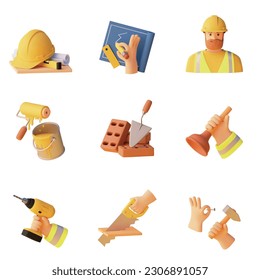 Vector construction and home renovation icons set. House building, repair and home improvement icons