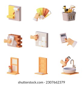 Vector construction and home renovation icons set. House building, repair and home improvement icons