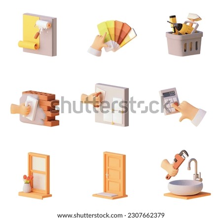 Vector construction and home renovation icons set. House building, repair and home improvement icons