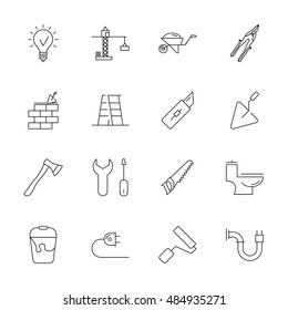 Vector Construction icon set on white background, thin line