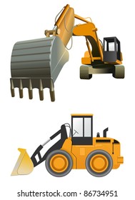 vector construction machines on white background