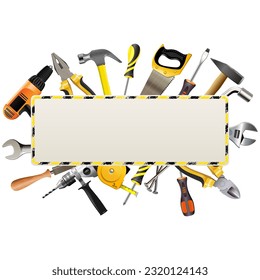 Vector Construction Placard with Tools isolated on white background